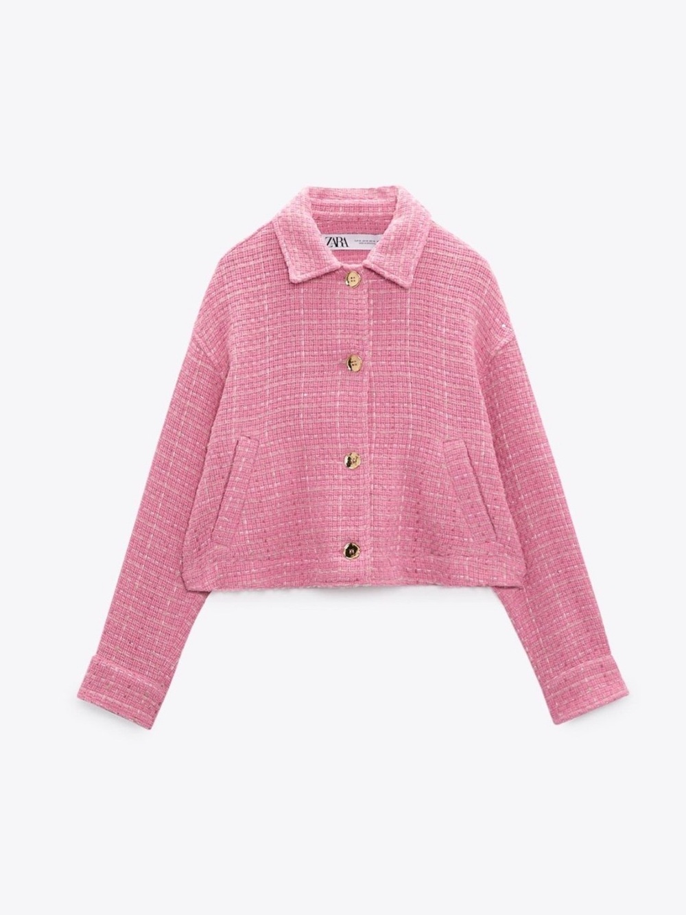 ZARA Bubblegum Pink Tweed Cropped Jacket - Picture 6 of 10
